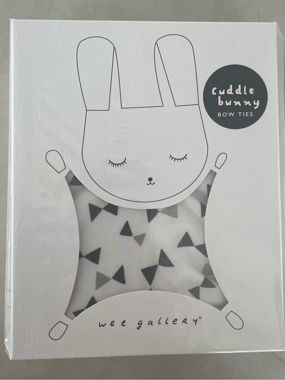 Wee Gallery Cuddle Bunny lovey - Bow Ties print - White with Black & Gray Bows